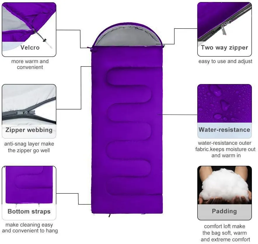 Sleeping Bag, Lightweight 3 Season Weather Sleep Bags for Kids Adults Girls Women, Microfiber Filled 5-20 Degree for Backpacking/Hiking/Camping/Mountaineering with Compression Sack