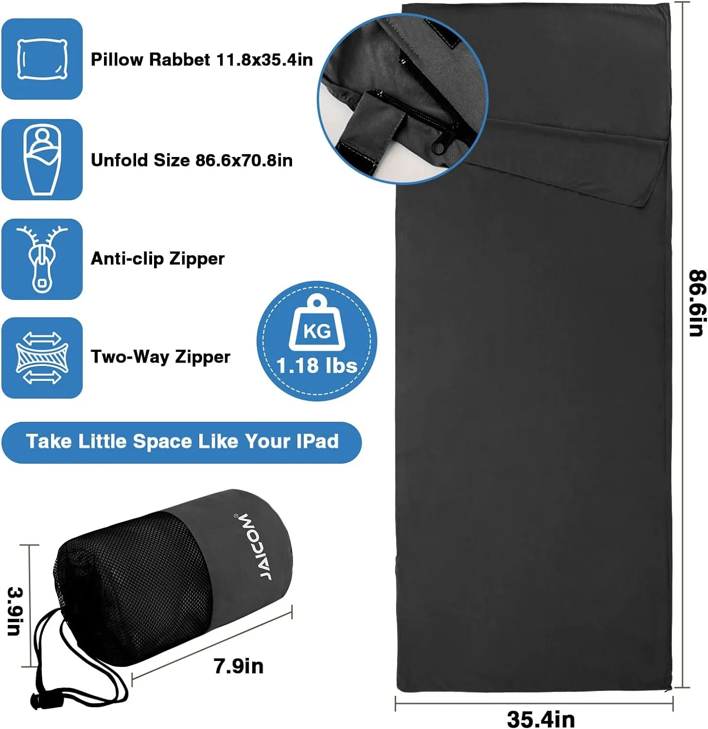 Sleeping Bag Liner, Travel Sheets & Adult Sleep Sack, Ultralight and Portable Summer Sleeping Bag - Ideal for Backpacking, Hotels and Hostels, Business Trips, Camping