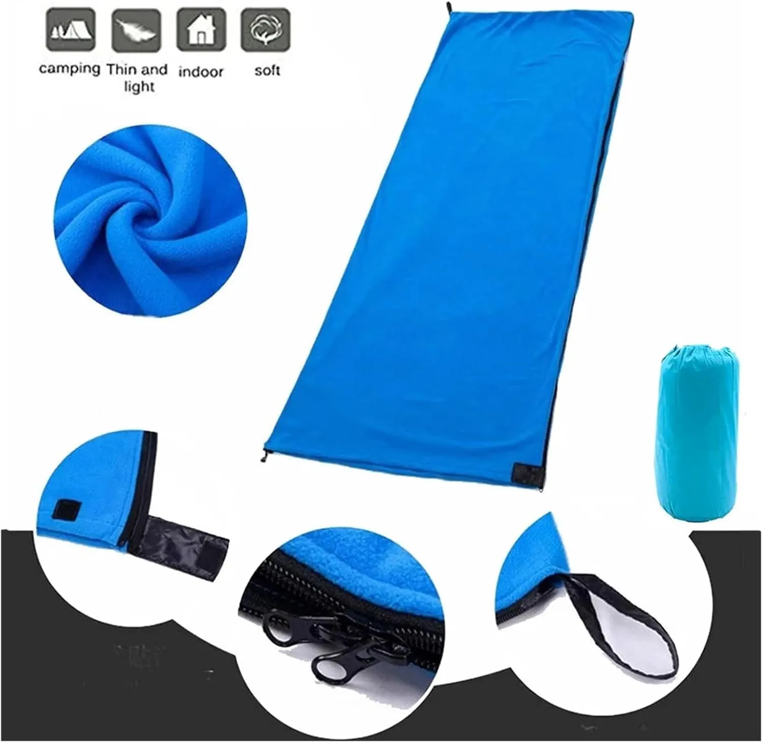 Sleeping Bag Ultra-Light Polar Fleece Sleeping Bag for Outdoor Camping Tent Bed Use,Travel Warm Sleeping Bag Liner Lightweight(Doblue Velvet D Blue)