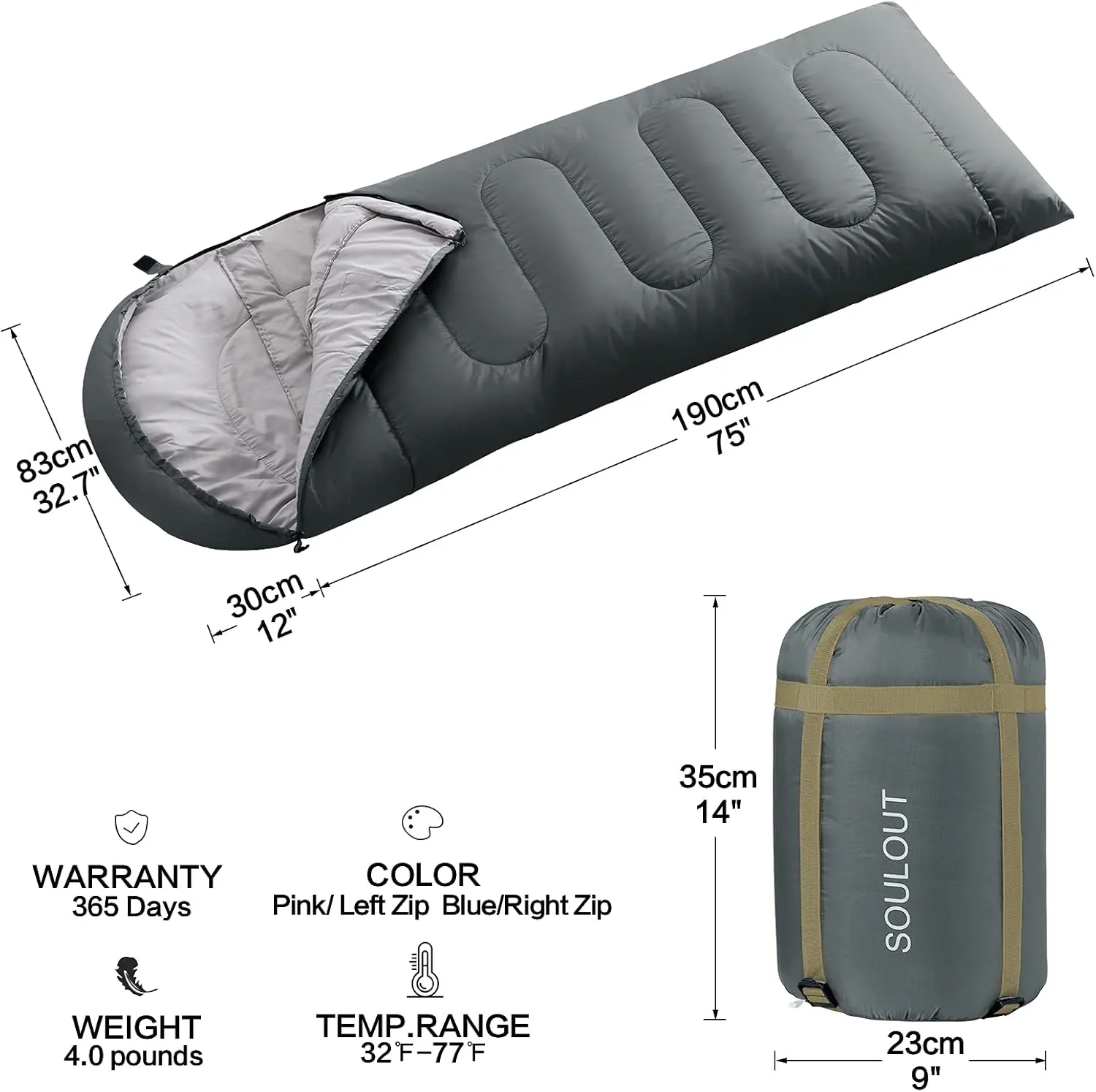 Sleeping Bag,3-4 Seasons Warm Cold Weather Lightweight, Portable, Waterproof Sleeping Bag with Compression Sack for Adults & Kids - Indoor & Outdoor: Camping, Backpacking, Hiking