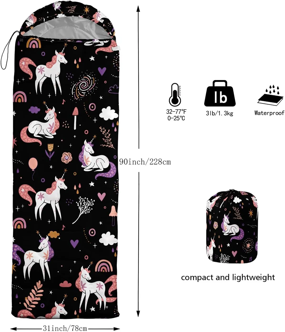 Sleeping Bags for Adults and Kids Camping Sleeping Bags for Girls and Boys Lightweight Waterproof Cold/Warm Sleeping Bag for 3 Season