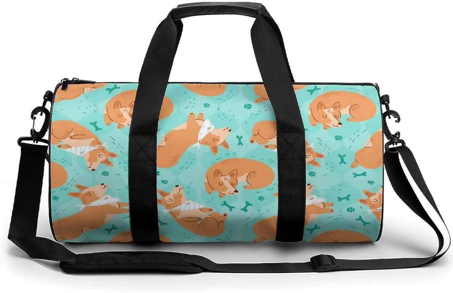 Sleeping Corgi Small Gym Bag for Men Women Swim Dance Travel Tote Duffle Bags with Shoulder Strap