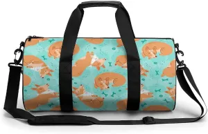 Sleeping Corgi Small Gym Bag for Men Women Swim Dance Travel Tote Duffle Bags with Shoulder Strap