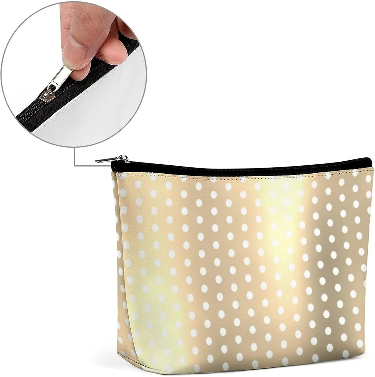 Small Cosmetic Bag, Classic Elegant Gold Polka Dots Makeup Bags Elegant Roomy Pouch for Women,Travel Toiletry Accessories Organizer