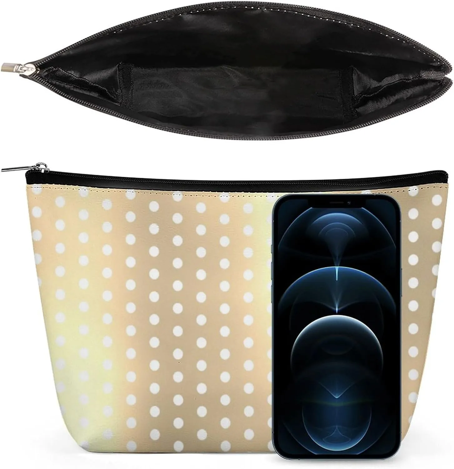 Small Cosmetic Bag, Classic Elegant Gold Polka Dots Makeup Bags Elegant Roomy Pouch for Women,Travel Toiletry Accessories Organizer