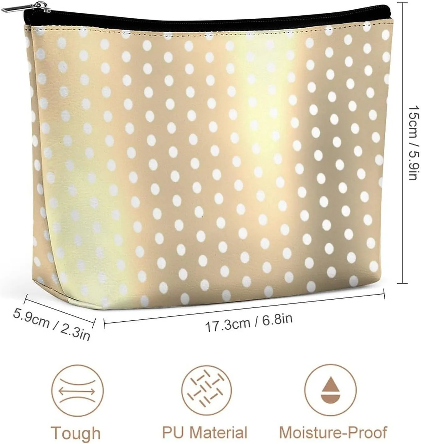 Small Cosmetic Bag, Classic Elegant Gold Polka Dots Makeup Bags Elegant Roomy Pouch for Women,Travel Toiletry Accessories Organizer
