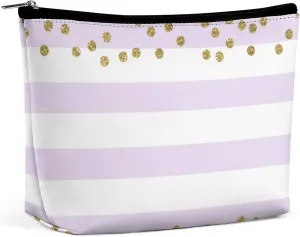 Small Cosmetic Bag, Lavender Lilac White Gold Confetti Makeup Bags Elegant Roomy Pouch for Women,Travel Toiletry Accessories Organizer