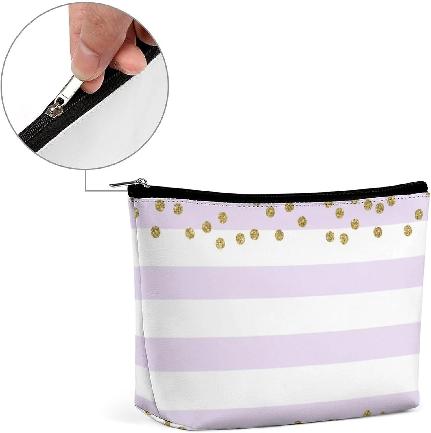 Small Cosmetic Bag, Lavender Lilac White Gold Confetti Makeup Bags Elegant Roomy Pouch for Women,Travel Toiletry Accessories Organizer