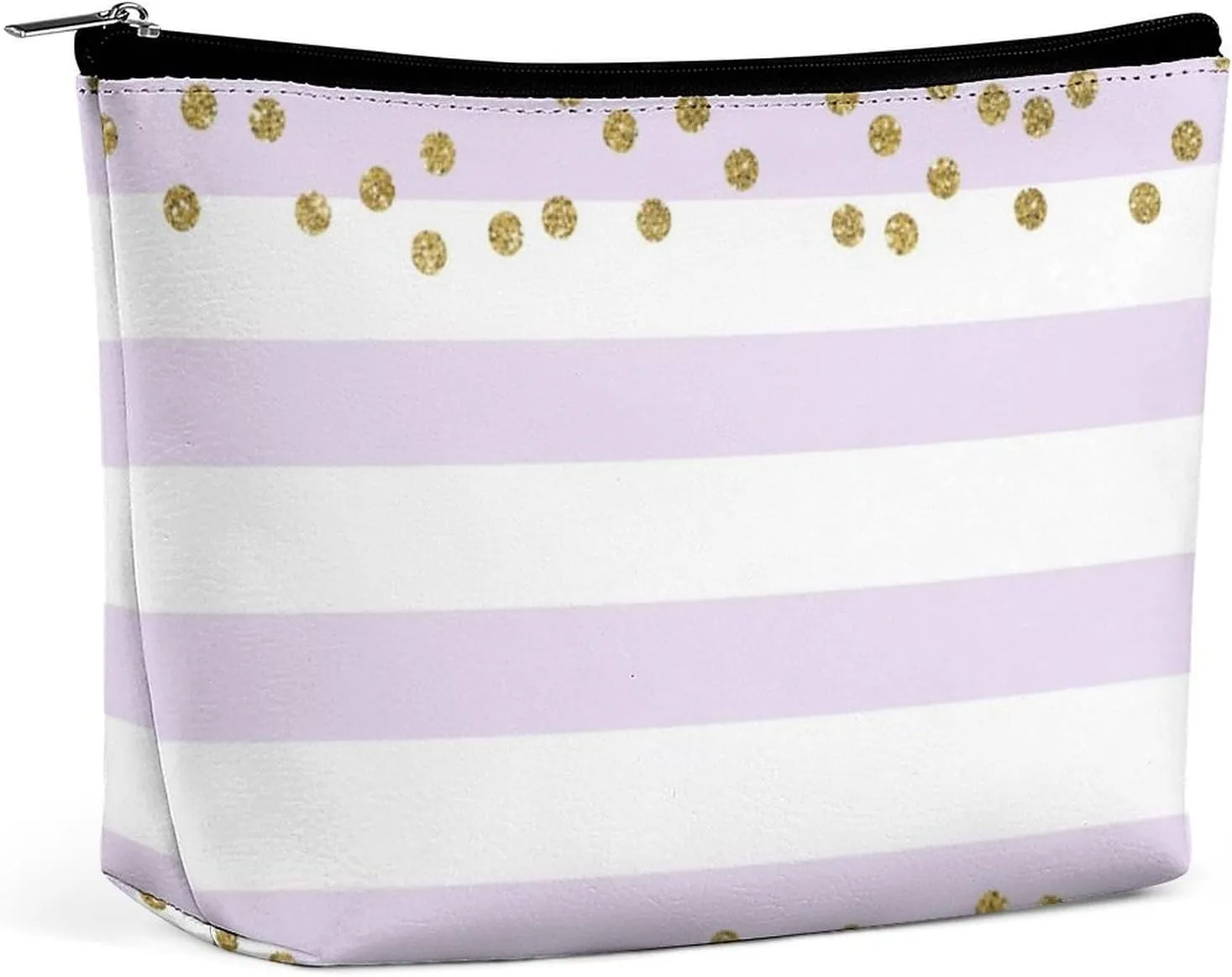 Small Cosmetic Bag, Lavender Lilac White Gold Confetti Makeup Bags Elegant Roomy Pouch for Women,Travel Toiletry Accessories Organizer