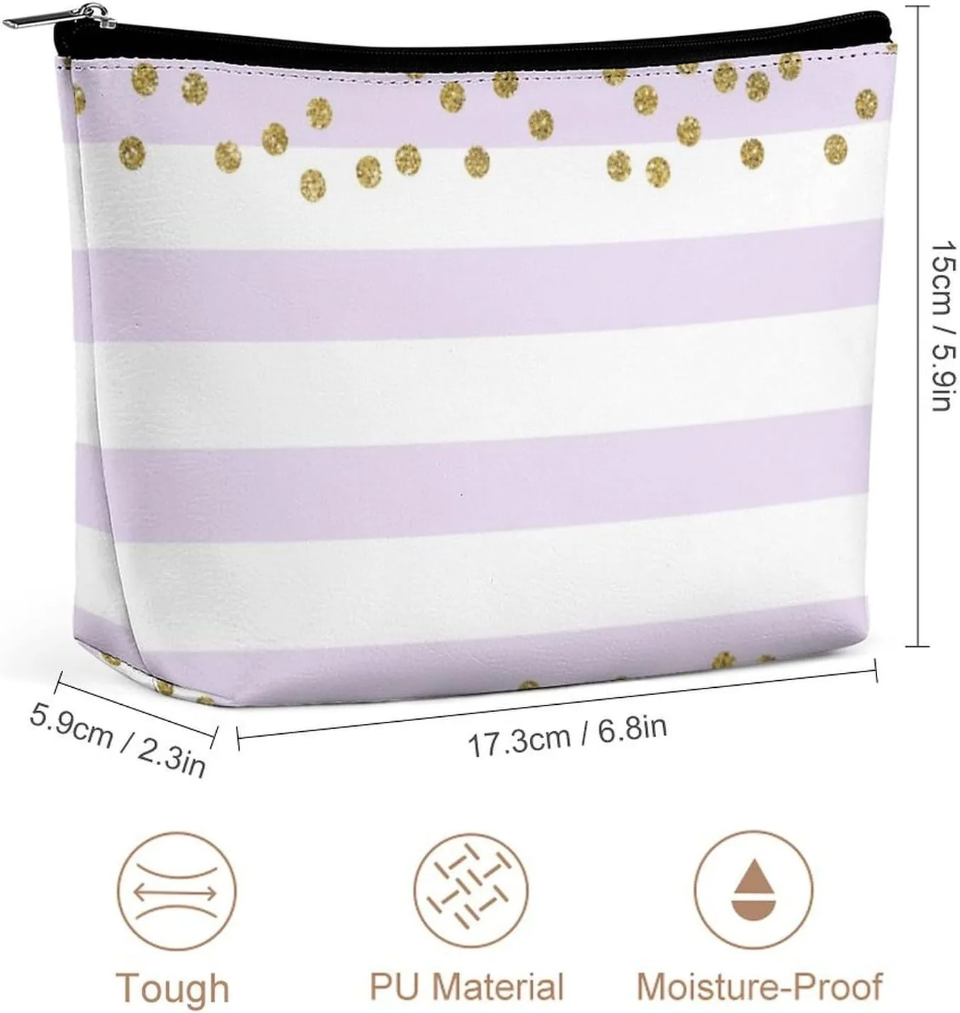 Small Cosmetic Bag, Lavender Lilac White Gold Confetti Makeup Bags Elegant Roomy Pouch for Women,Travel Toiletry Accessories Organizer