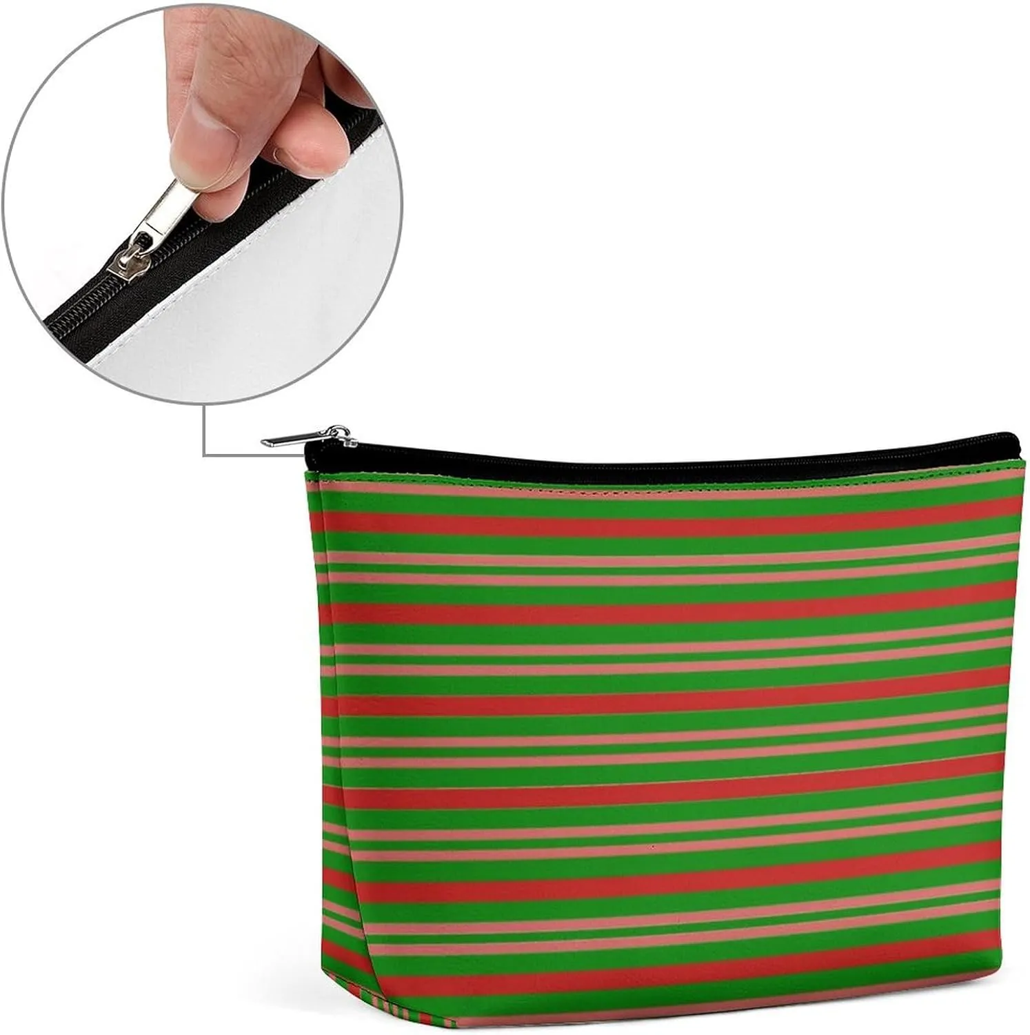 Small Cosmetic Bag, Red, Pink and Green Stripes Makeup Bags Elegant Roomy Pouch for Women,Travel Toiletry Accessories Organizer