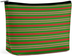 Small Cosmetic Bag, Red, Pink and Green Stripes Makeup Bags Elegant Roomy Pouch for Women,Travel Toiletry Accessories Organizer