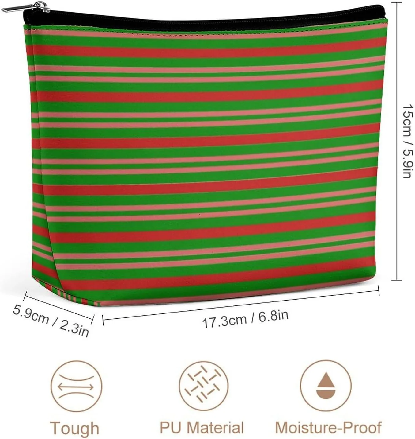 Small Cosmetic Bag, Red, Pink and Green Stripes Makeup Bags Elegant Roomy Pouch for Women,Travel Toiletry Accessories Organizer