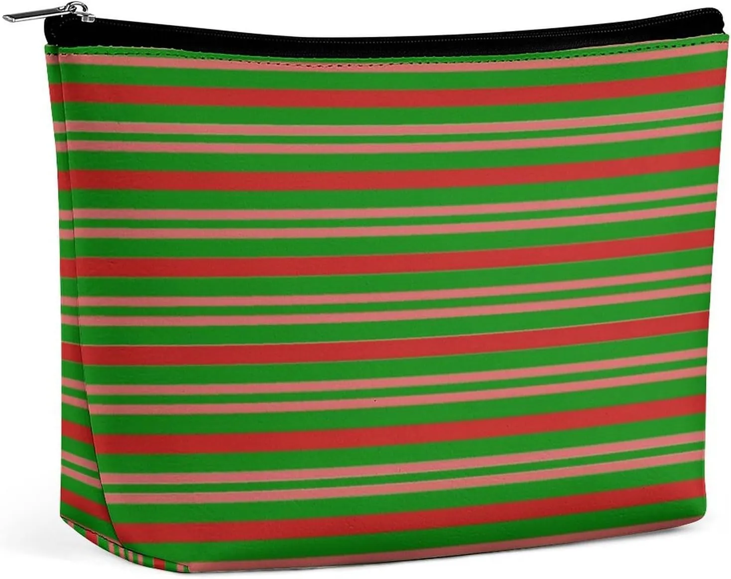 Small Cosmetic Bag, Red, Pink and Green Stripes Makeup Bags Elegant Roomy Pouch for Women,Travel Toiletry Accessories Organizer