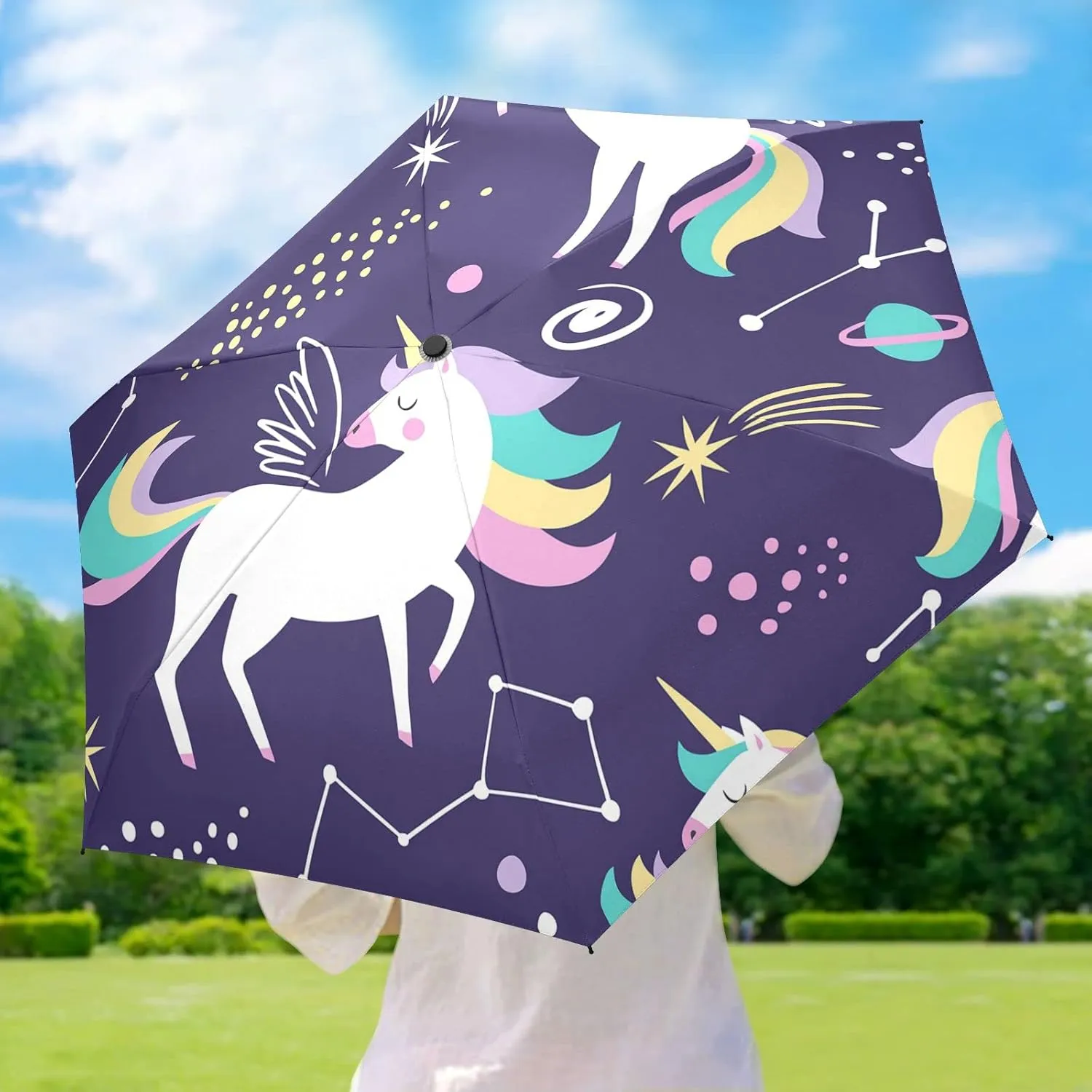 Small Mini Anti-UV Compact Travel Umbrella, 5 Folding Ultra-Light Umbrella, 6 Ribs Pocket Windproof Foldable Vinyl Parasol