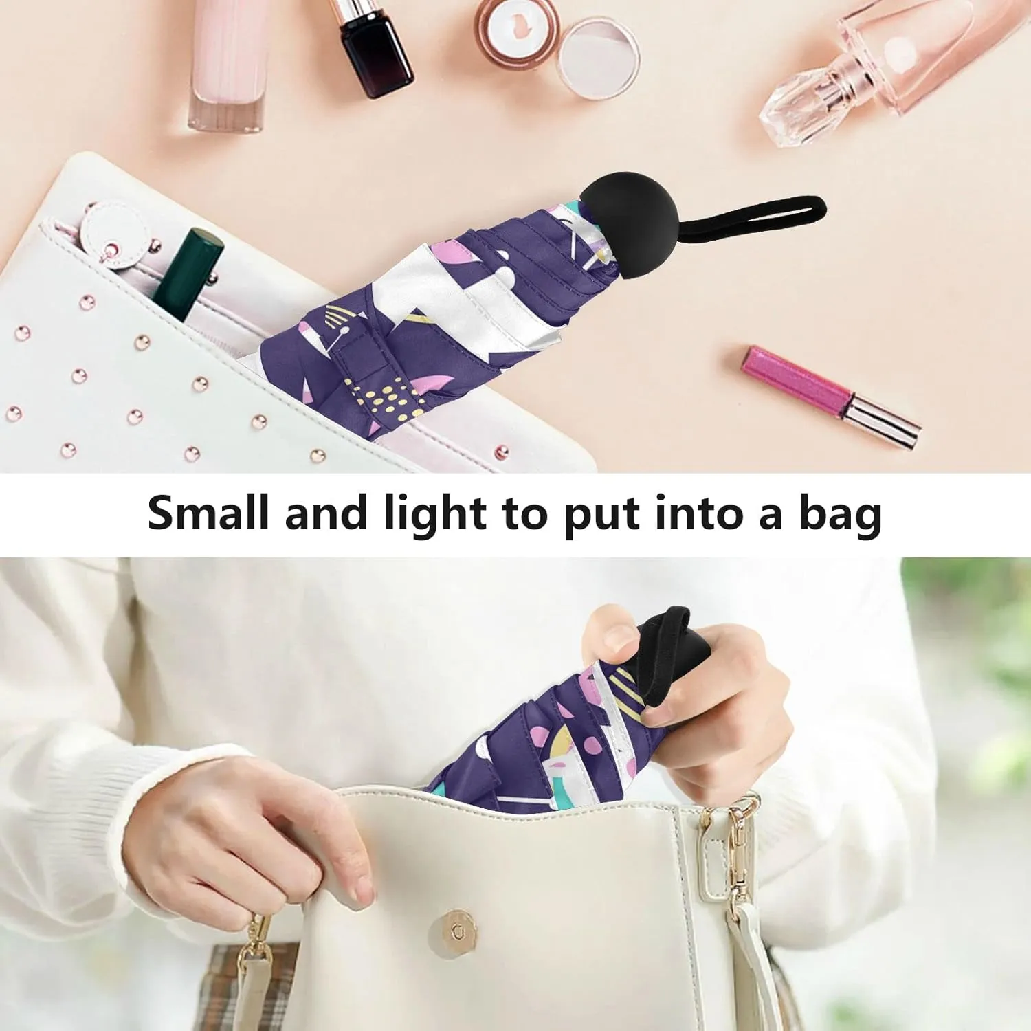 Small Mini Anti-UV Compact Travel Umbrella, 5 Folding Ultra-Light Umbrella, 6 Ribs Pocket Windproof Foldable Vinyl Parasol