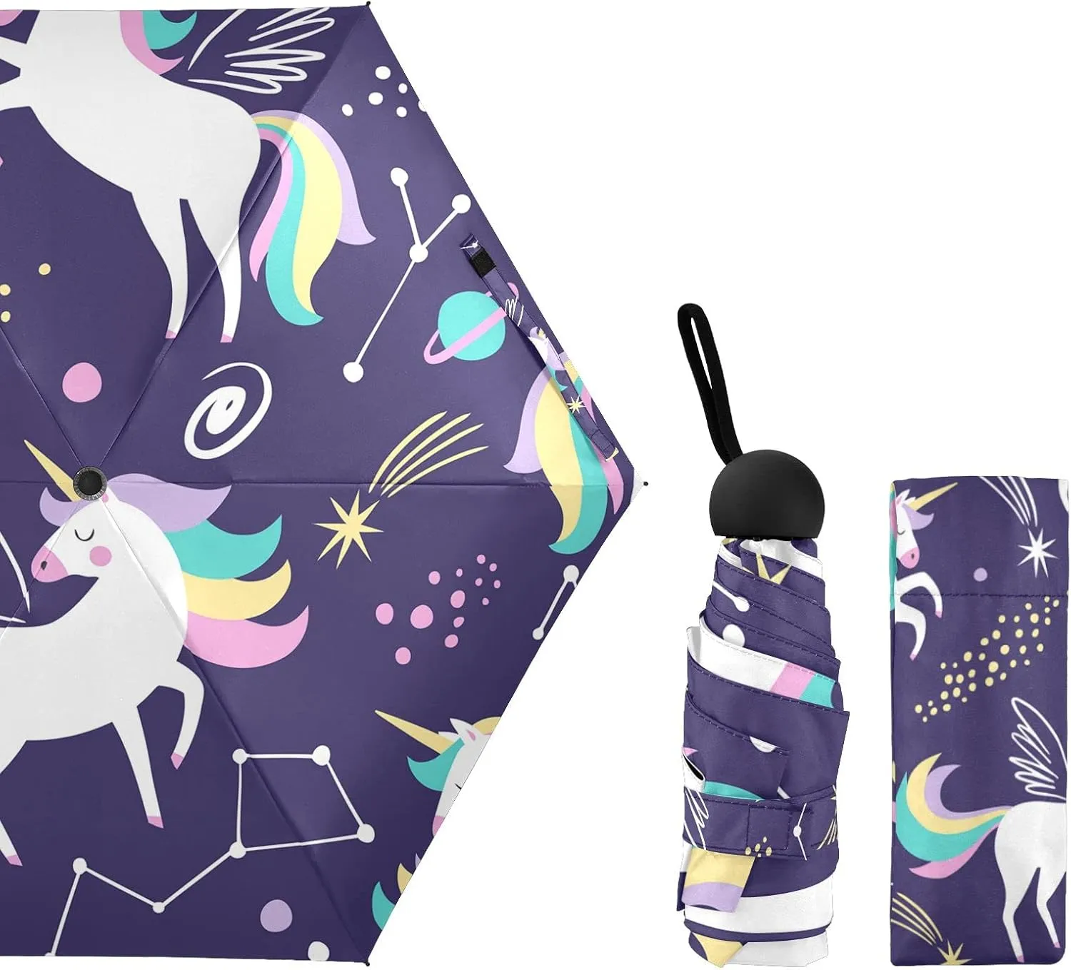 Small Mini Anti-UV Compact Travel Umbrella, 5 Folding Ultra-Light Umbrella, 6 Ribs Pocket Windproof Foldable Vinyl Parasol