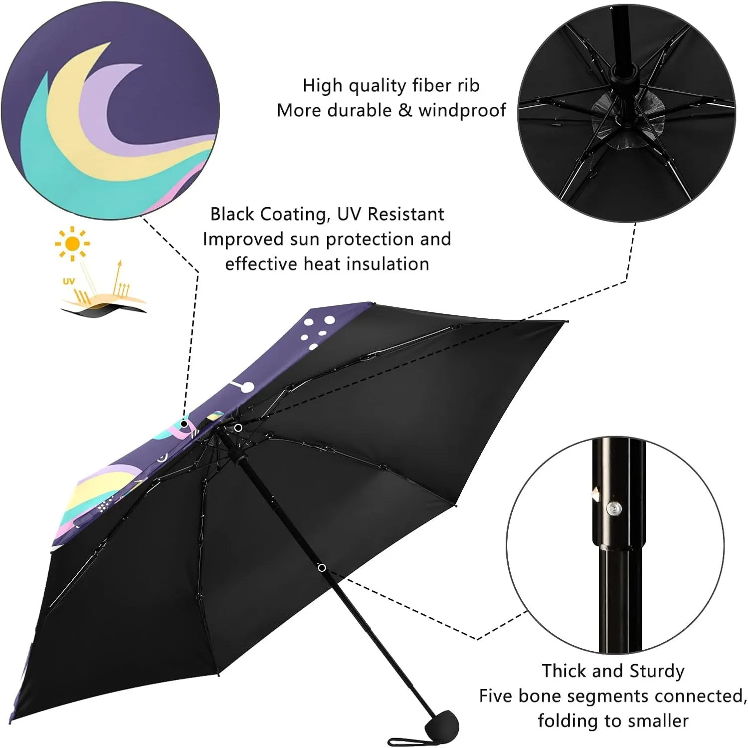 Small Mini Anti-UV Compact Travel Umbrella, 5 Folding Ultra-Light Umbrella, 6 Ribs Pocket Windproof Foldable Vinyl Parasol
