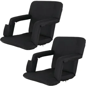 Smartxchoices 2 Pack Stadium Seat Chair Bleacher Seats 5-Reclining Positions Padded with Back Support Cushion Arms Pocket Portable Folding Seat with Shoulder Straps for Gaming with Arm Rest, PVC