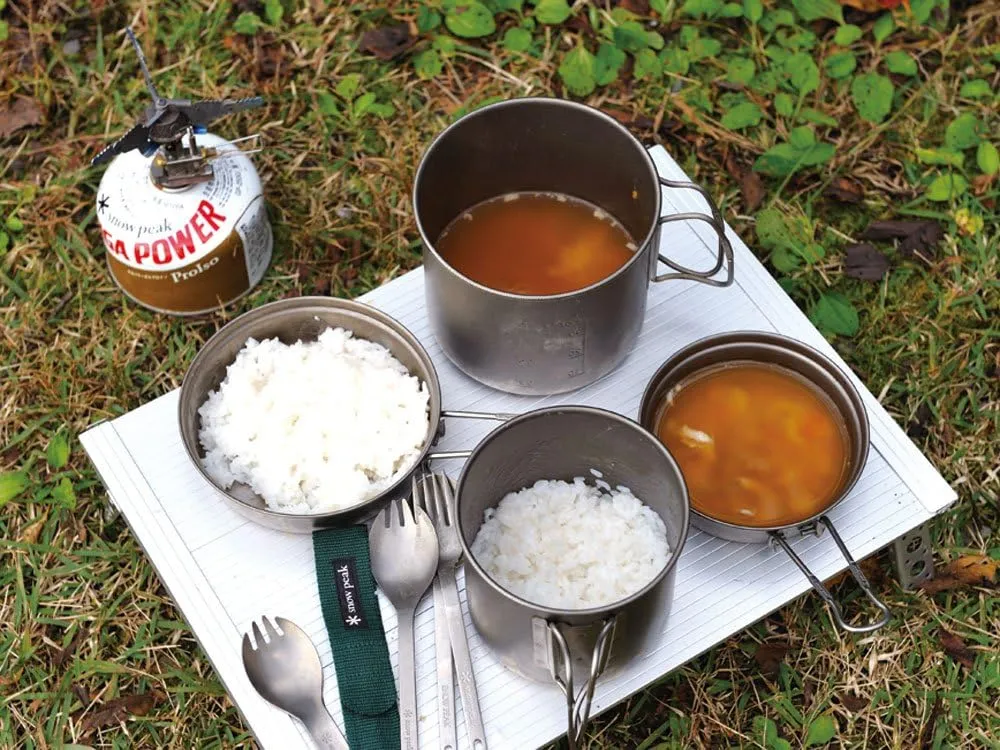 Snow Peak's Titanium Trek Combo Cookware Set, Japanese Titanium, Ultralight and Compact for Camping, Made in Japan, Lifetime Product Guarantee, One Size, Model: SCS-010T