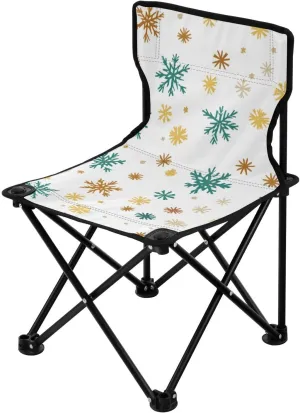 Snowflake Stars Portable Outdoor Folding Chair Anti-Slip Padded Oxford Cloth Stool Camping Chair Small for Beach Hiking Fishing Gardening Quad Camp Chair