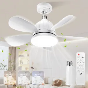 Socket Fan Light with Remote: 18'' Small Ceiling Fans with Lights, 2000 Lumens Dimmable Led Bulb, 3 Colors 3000K-6500K, Easy Install Screw in E26 Base for Bedroom Living Room Kitchen Garage