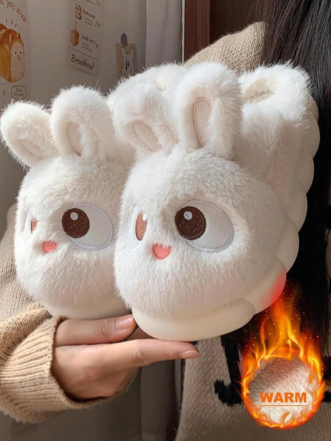 Soft Slippers Plush 3D Bunny Ear Cozy Warm Fuzzy Indoor Shoes for Women Cute Animal Ears House Slippers Non-Slip Winter Home Footwear Comfortable Gift