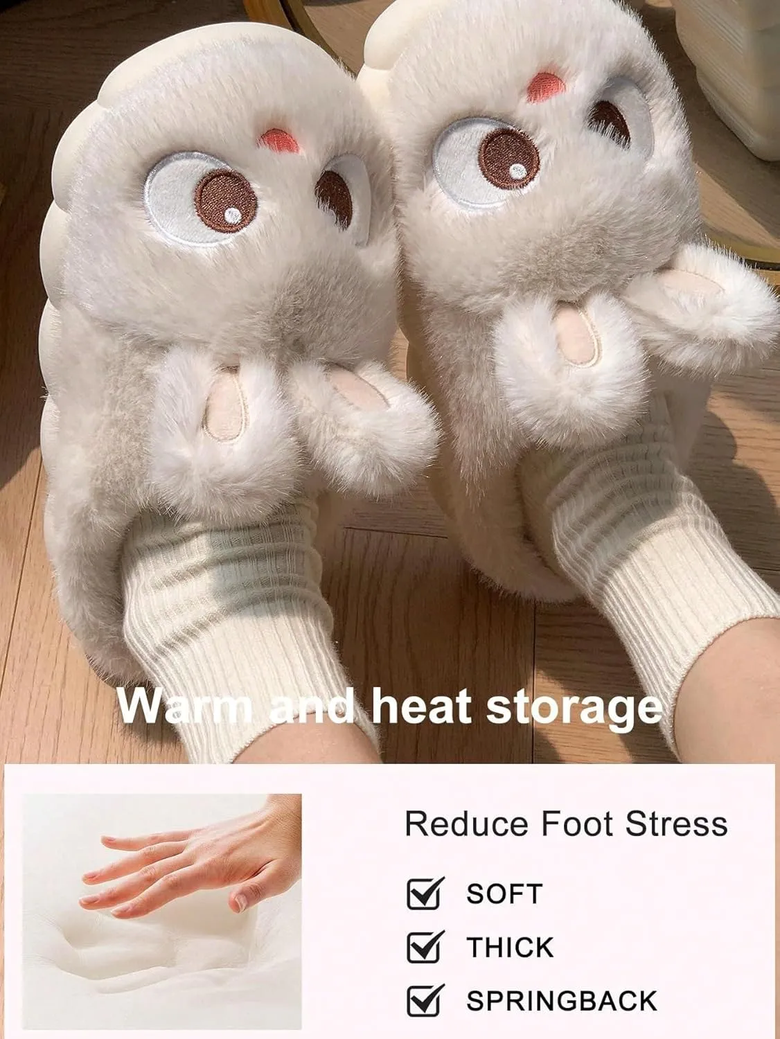 Soft Slippers Plush 3D Bunny Ear Cozy Warm Fuzzy Indoor Shoes for Women Cute Animal Ears House Slippers Non-Slip Winter Home Footwear Comfortable Gift