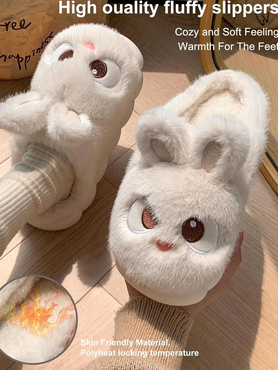 Soft Slippers Plush 3D Bunny Ear Cozy Warm Fuzzy Indoor Shoes for Women Cute Animal Ears House Slippers Non-Slip Winter Home Footwear Comfortable Gift