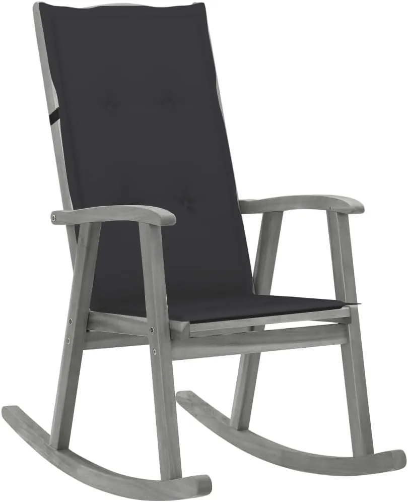 Solid Acacia Wood Rocking Chair with Cushions Gray Outdoor Indoor Rocker High Backrest Weather-Resistant Patio Furniture for Living Room, Porch, Deck