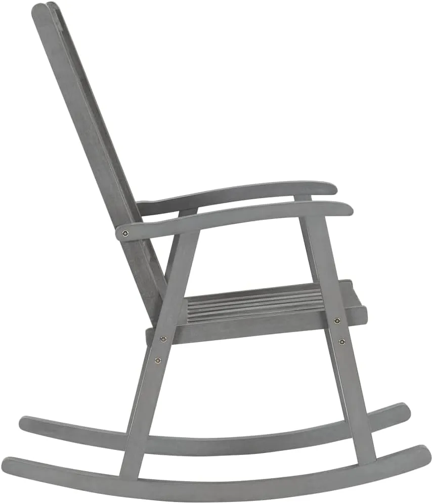 Solid Acacia Wood Rocking Chair with Cushions Gray Outdoor Indoor Rocker High Backrest Weather-Resistant Patio Furniture for Living Room, Porch, Deck