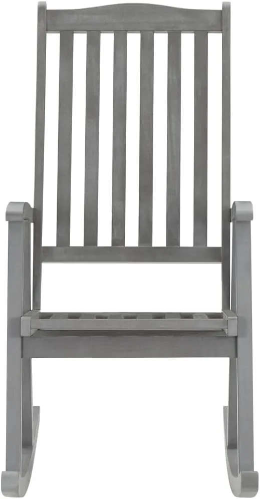 Solid Acacia Wood Rocking Chair with Cushions Gray Outdoor Indoor Rocker High Backrest Weather-Resistant Patio Furniture for Living Room, Porch, Deck