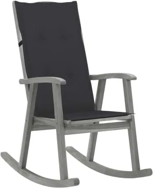 Solid Acacia Wood Rocking Chair with Cushions Gray Outdoor Indoor Rocker High Backrest Weather-Resistant Patio Furniture for Living Room, Porch, Deck
