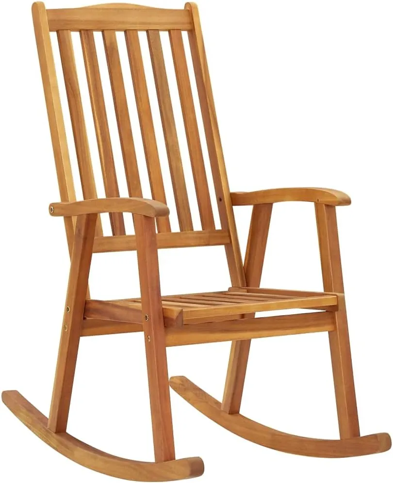 Solid Acacia Wood Rocking Chair with Cushions Outdoor Indoor Use, Green Oil Finish High Back Lounge Chair for Patio, Living Room, Porch, Deck