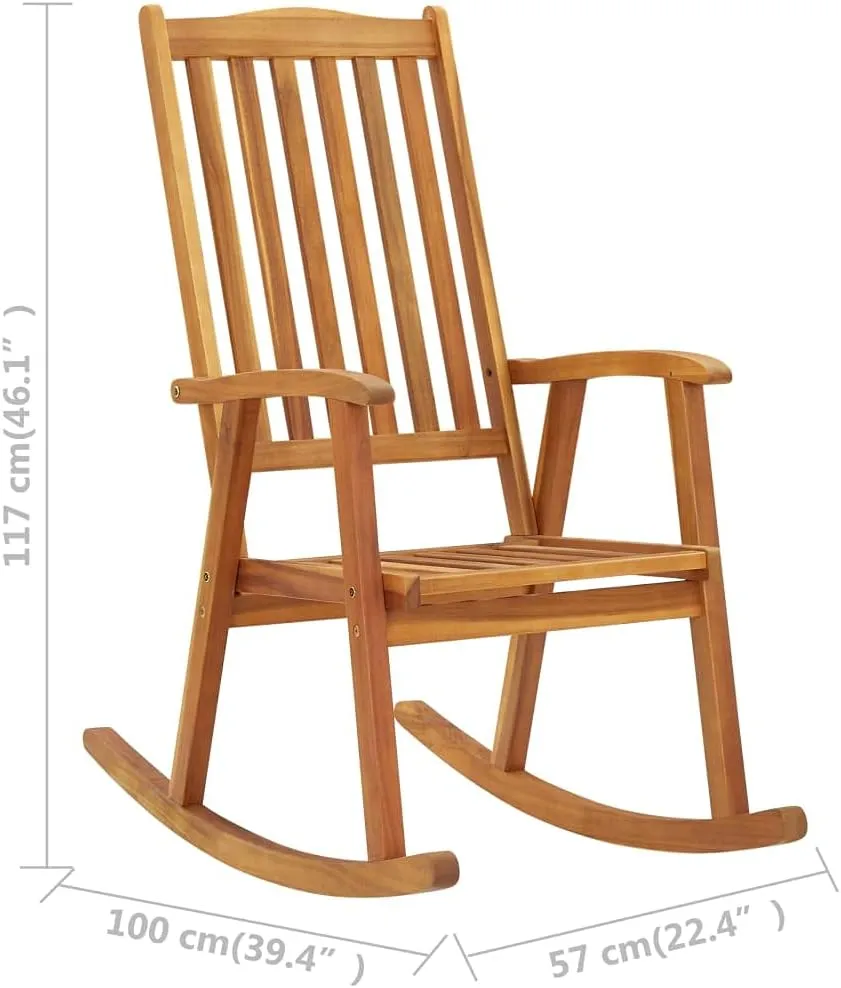 Solid Acacia Wood Rocking Chair with Cushions Outdoor Indoor Use Weather-Resistant Patio Lounge Furniture for Reading Sunroom Backyard