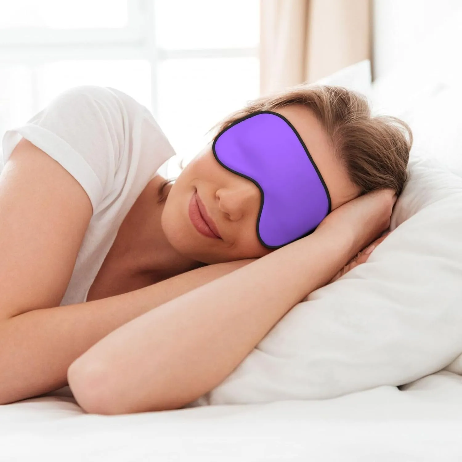 Solid Color Light Purple Head-Mounted Double-Sided Light-Blocking Sleeping Eye mask to Protect Eyes and Relieve Eye Fatigue
