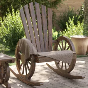 Solid Fir Wood Rocking Adirondack Chairs 2-Piece Set Burnt Look Patio Furniture Outdoor Lounge Chairs for Garden Deck Poolside