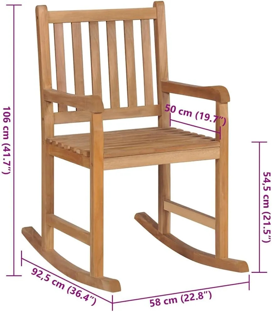 Solid Teak Wood Rocking Chair with Anthracite Cushion for Indoor and Outdoor Use Relaxing Patio Lounge Beach Reading Chair Weather Resistant Wooden Rocker