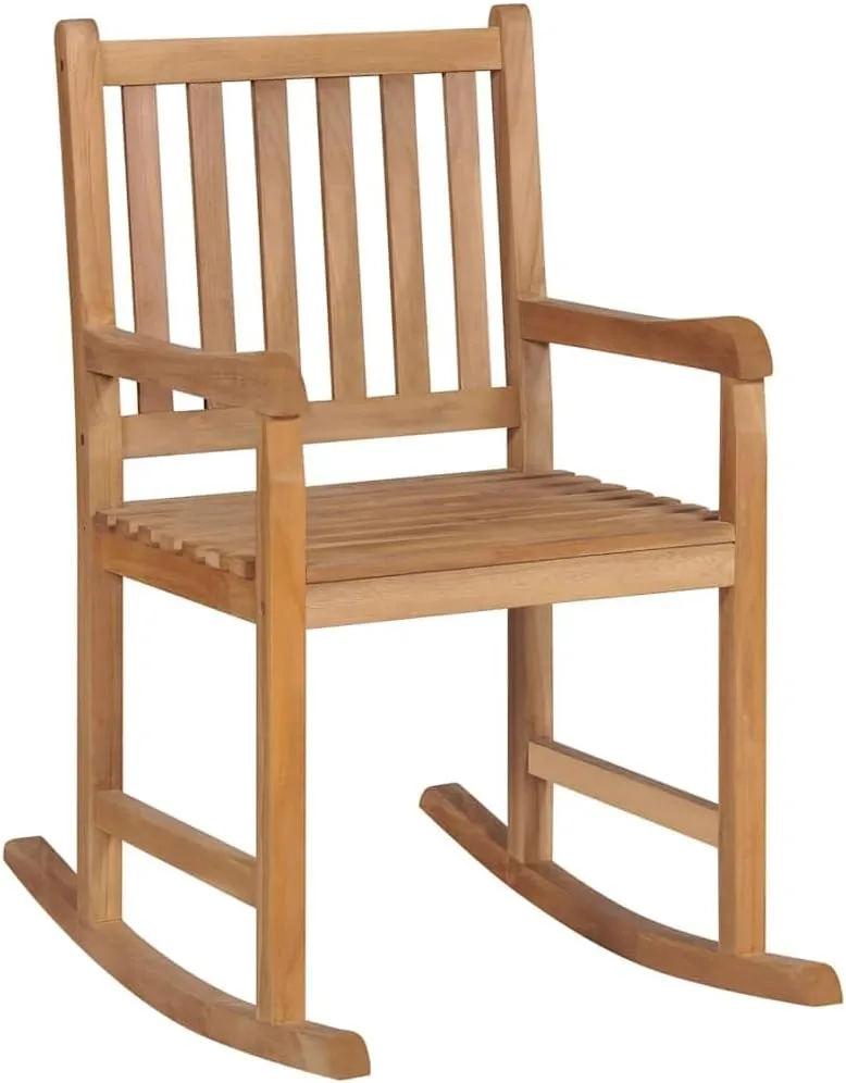 Solid Teak Wood Rocking Chair with Anthracite Cushion for Indoor and Outdoor Use Relaxing Patio Lounge Beach Reading Chair Weather Resistant Wooden Rocker
