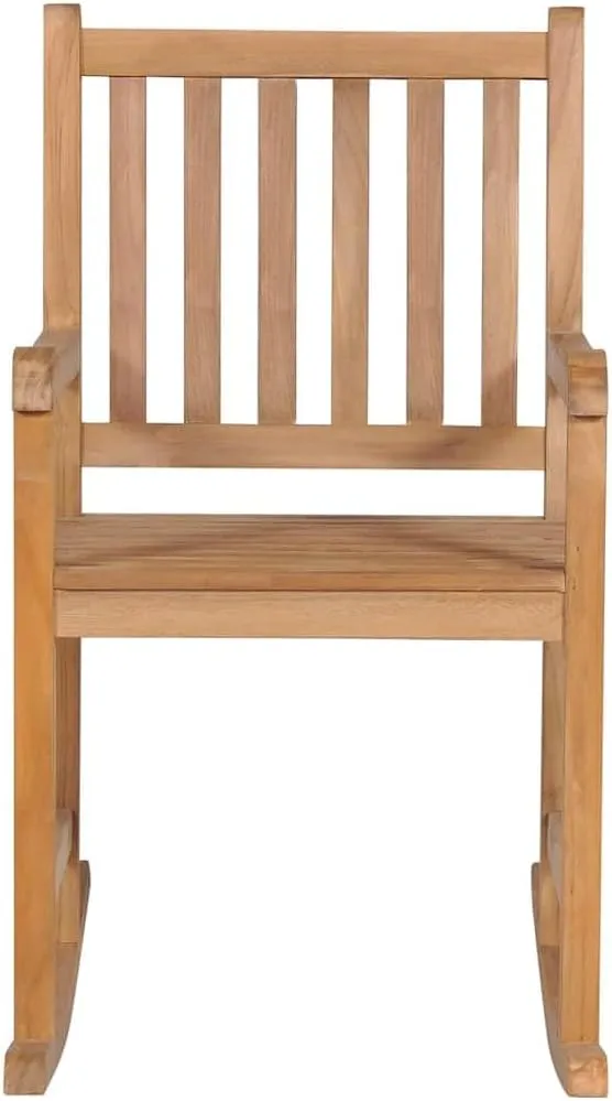 Solid Teak Wood Rocking Chair with Anthracite Cushion for Indoor and Outdoor Use Relaxing Patio Lounge Beach Reading Chair Weather Resistant Wooden Rocker