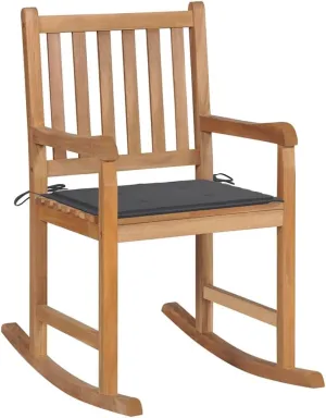 Solid Teak Wood Rocking Chair with Anthracite Cushion for Indoor and Outdoor Use Relaxing Patio Lounge Beach Reading Chair Weather Resistant Wooden Rocker