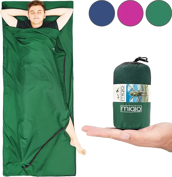 Sport 2-in-1 Sleeping Bag Liner and XL Sized Travel Sheet - Ultra Lightweight Sleep Liner Double Travel Bed Sheet - Inlett Inlay