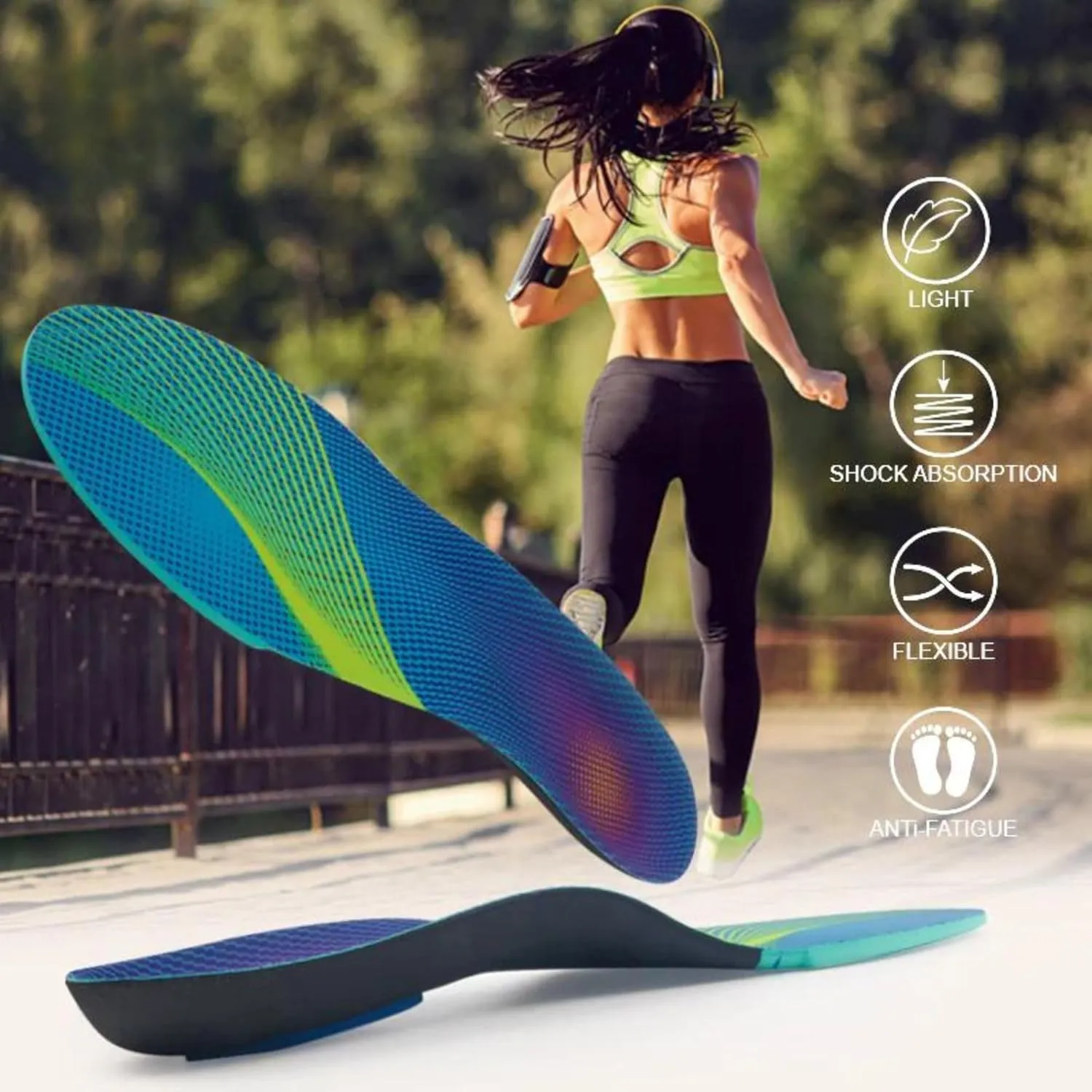 Sport Insoles for Shock Absorption and Comfort, Orthotic Cushions for Soccer, Hiking, Tennis, Basketball, and Hockey Shoes US (Men 5-7/Women 8-10)
