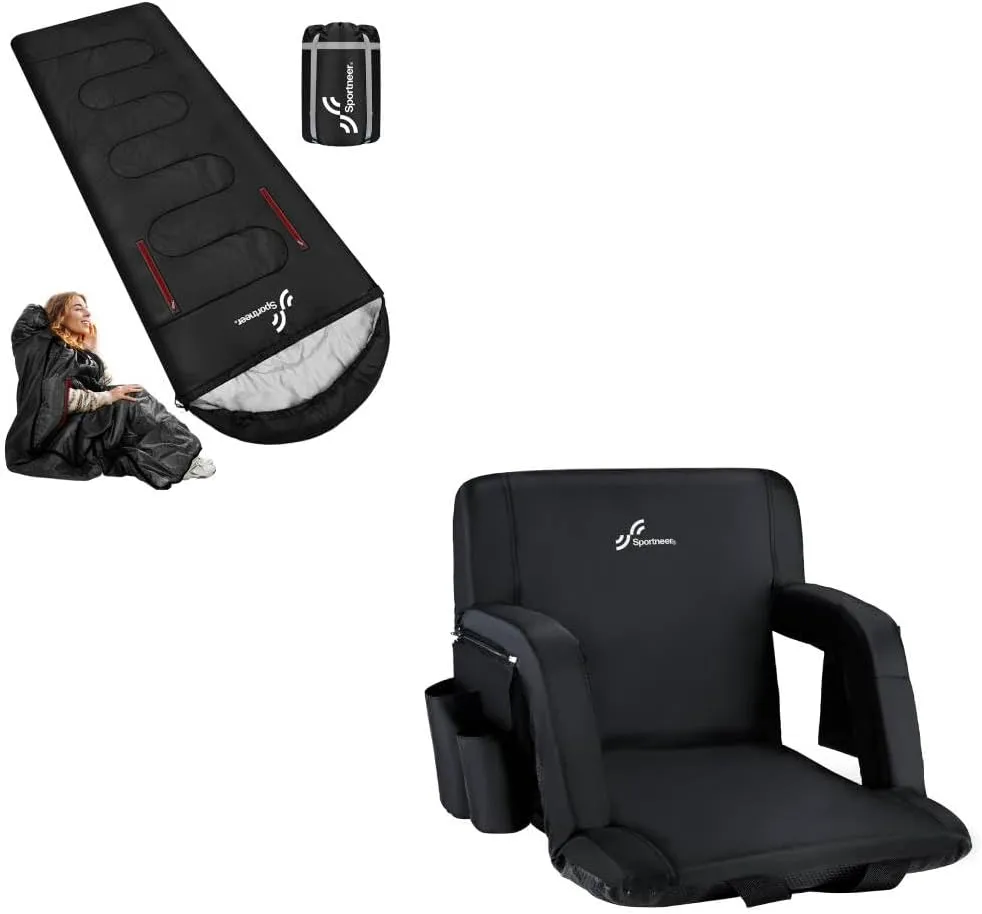Sportneer Stadium Seating for Bleachers & Wearable Sleeping Bag, Stadium Seats with Back Support Bleacher Chairs and Cold Weather Sleeping Bag with Arm Zipper Holes