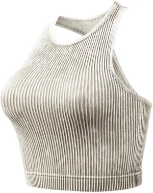 Sports Bras for Women Push Up Ribbed Knit Racerback Bra No Wire Workout Yoga Bras Comfort Gym Fitness Tops