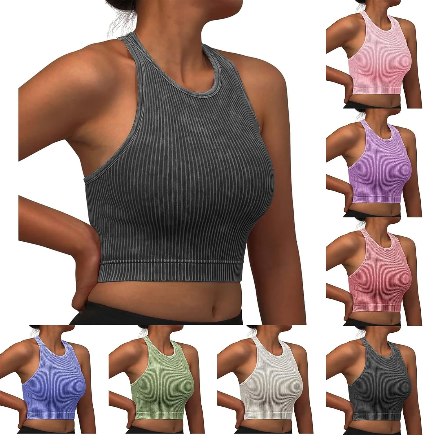 Sports Bras for Women Push Up Ribbed Knit Racerback Bra No Wire Workout Yoga Bras Comfort Gym Fitness Tops