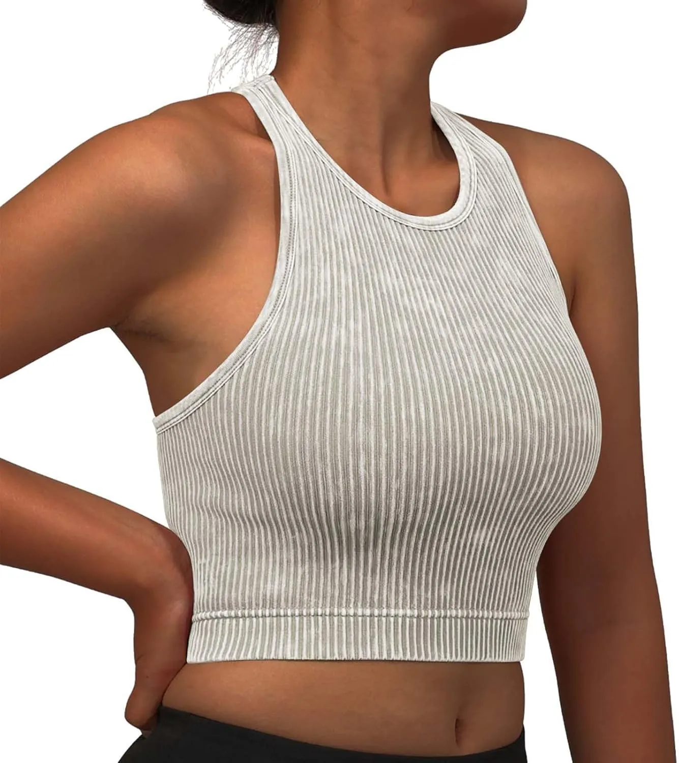 Sports Bras for Women Push Up Ribbed Knit Racerback Bra No Wire Workout Yoga Bras Comfort Gym Fitness Tops