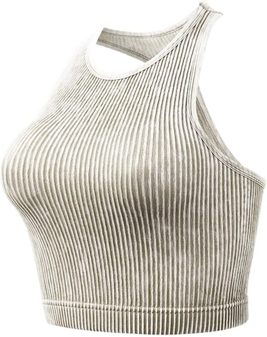 Sports Bras for Women Push Up Ribbed Knit Racerback Bra No Wire Workout Yoga Bras Comfort Gym Fitness Tops
