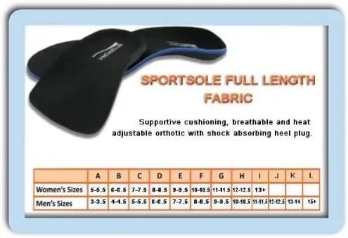 Sportsole Heat Moldable Orthotics - Full Length (F - Women's 10-10.5 / Men's 8-8.5, Fabric)