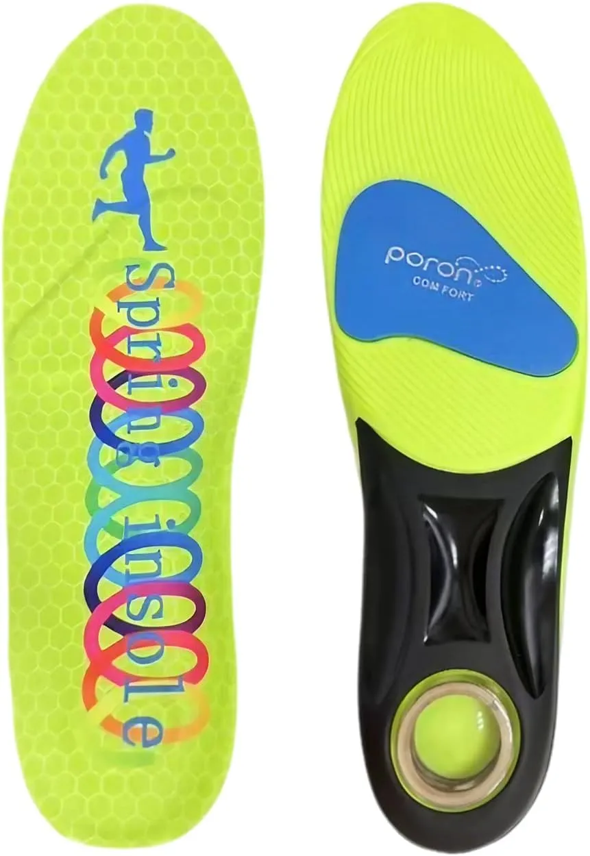 Springs with Airbag Sports Insoles for Men Women, Running Memory Foam Insoles for Shock Absorption, Plantar Fasciitis Arch Support Insoles (Green, Men 9-11/ Women 10-12-300mm)